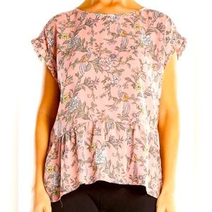 Loft  
Pink Floral 
Peacock Print Peplum Top
Size XL
